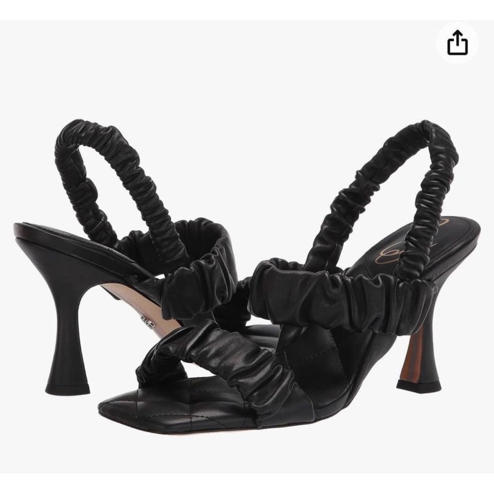 Sam Edelman Black Marlena Heeled Sandals Shoes Size 8 Leather Straps Square Toe